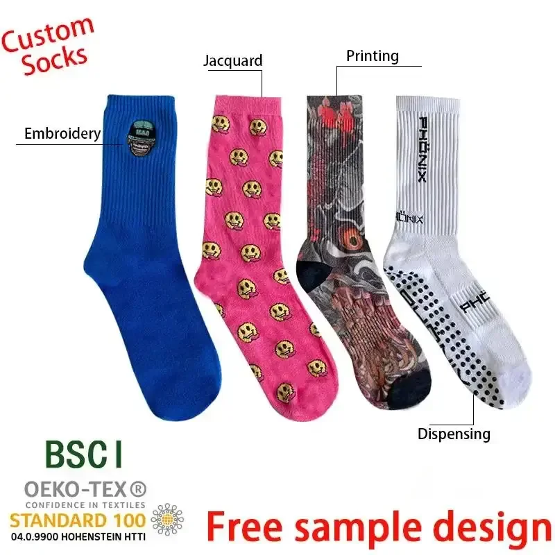Custom Logo Women Jacquard Letter Sock Customized Jacquard Pattern Sock With Design Logo