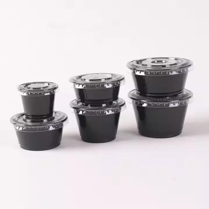Чашка для соуса черного цвета с крышкой пищевая пластиковая чашка 0 5 унций 1 унция 2 унции 3 Мини одноразовый контейнер порций