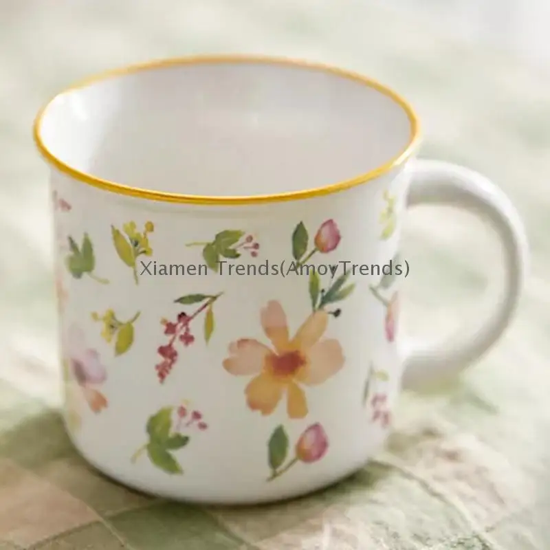 Hot Selling high appearance level French vintage water cup girls couple cup floral ceramic mug for home use