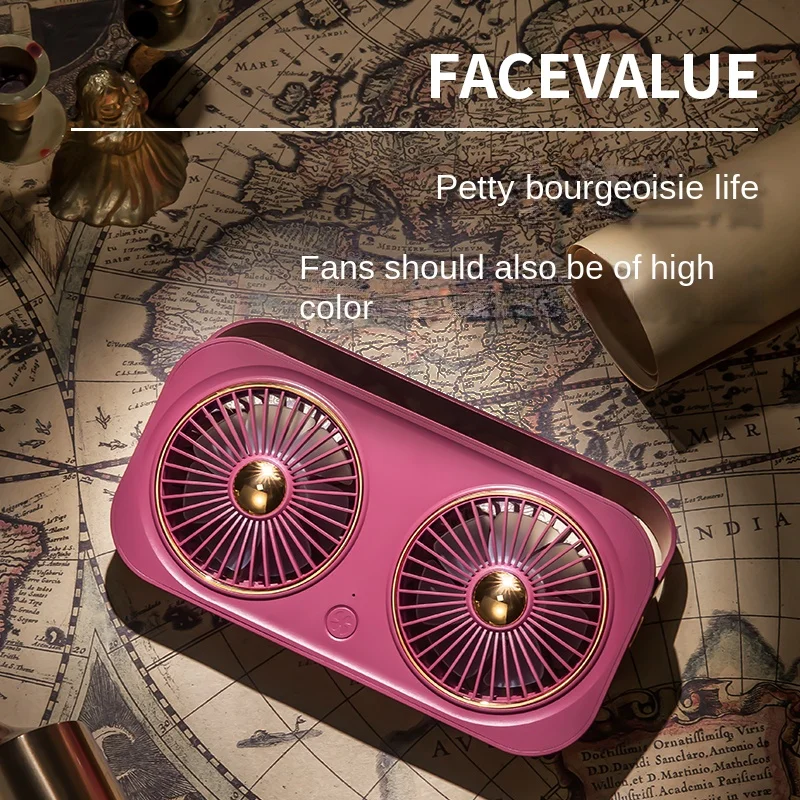 New Retro Desktop Outdoor Handheld Practical Double Motor Folding Fan Portable Desk Fan Usb Cooling Fan with 2000mah Battery