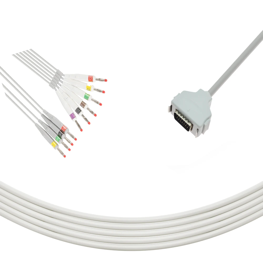 Fukuda Denshi FCP 2201 4101 прямого подключения ЭКГ/ЭКГ кабель дБ 15PIN IEC banana 4 0