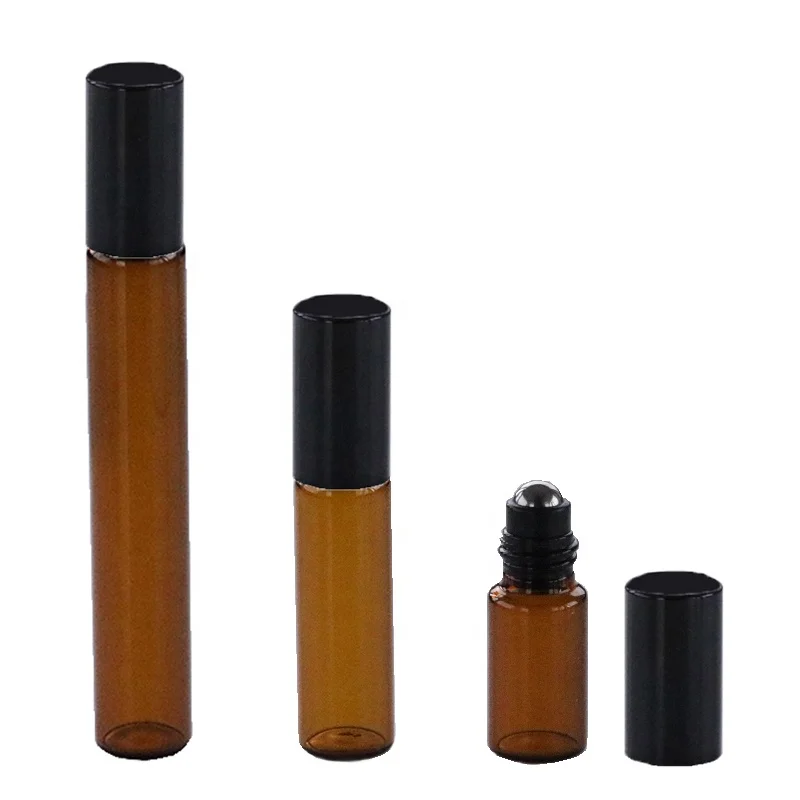 Low MOQ 5ml Amber Roll-On Perfume Bottle Stainless Steel Roller for Essential Oil Cosmetic Serum Container in Stock (NRB04-5R)