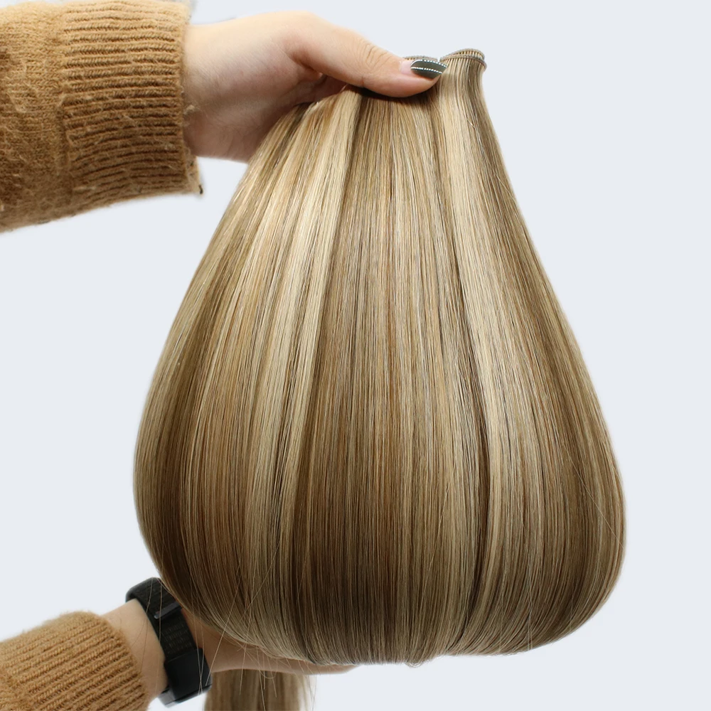 genius weft hair extensions human hair 100% remy virgin russian pu skin double drawn hand tied weft hair extension