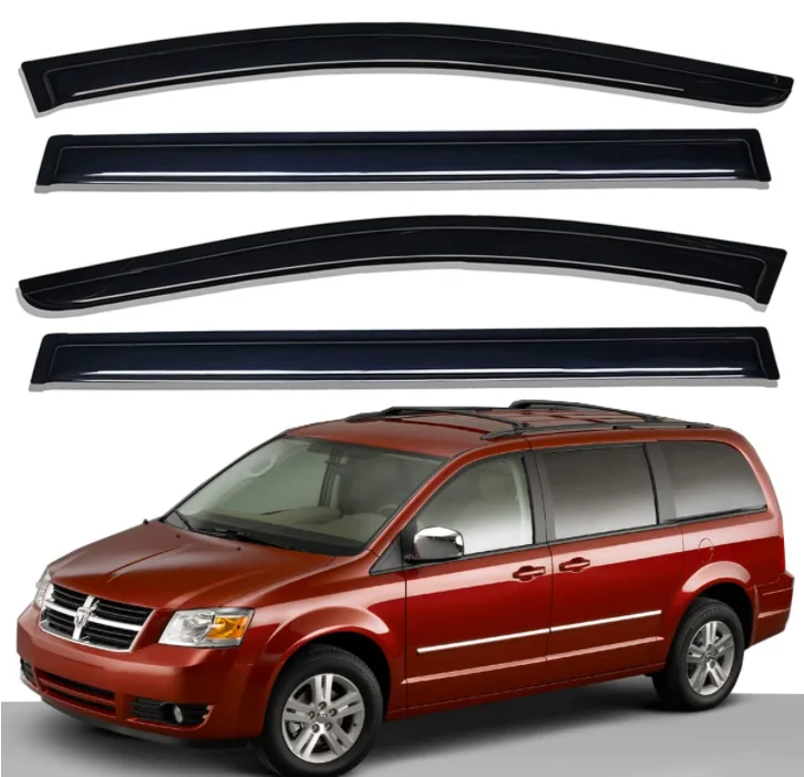 Tape-on Side Window Visor Deflector Rain Guard, Dark Smoke Shatterproof, 4 PCS Set for 2008-2018 Dodge Grand Caravan