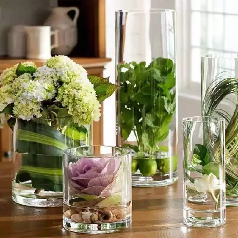 Wholesale Factory Supplies Cheap Tall Cylinder Nordic Wedding Clear Home Decor Design Flower Glass Vase