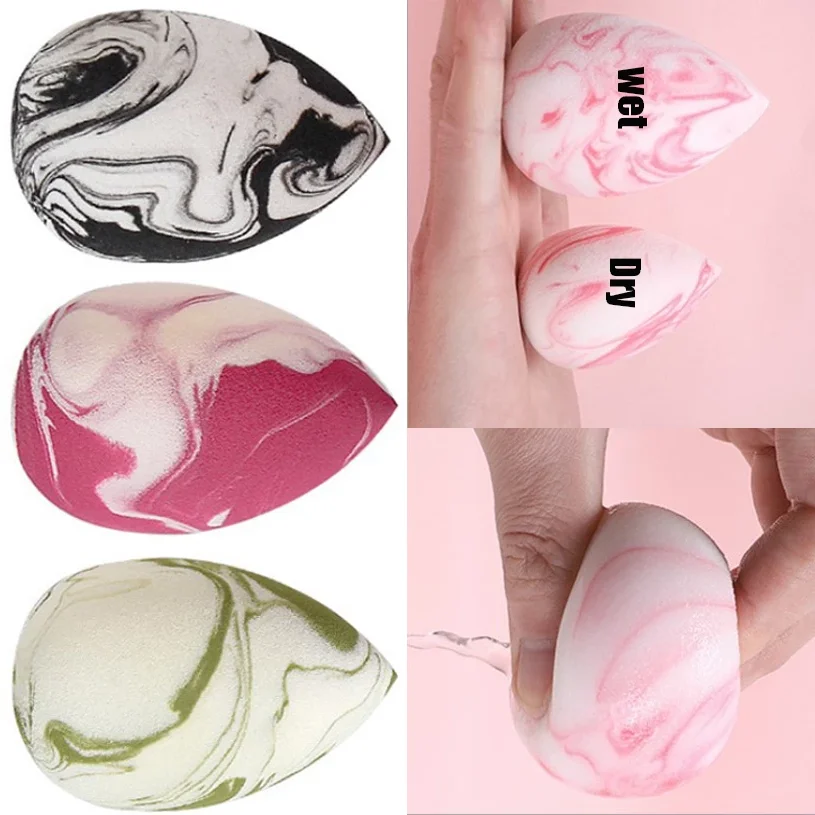 Wholesale Latex Free Marble Soft Beauty Egg Cosmetic Puff Custom Logo Gradient Color Makeup Sponge Set