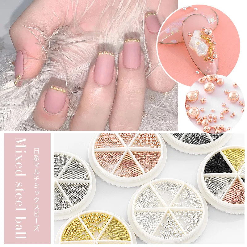 Mixed Sizes Gold Sliver Rose Steel Caviar Beads Nail Studs 3D Metal Nail Art Decorations Wheel Manicure Tools