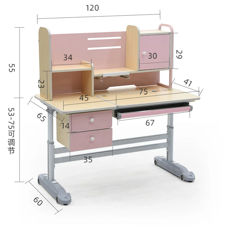 hot sell nordic  wood adjustable desk study table blue pink for students baby kids child at home