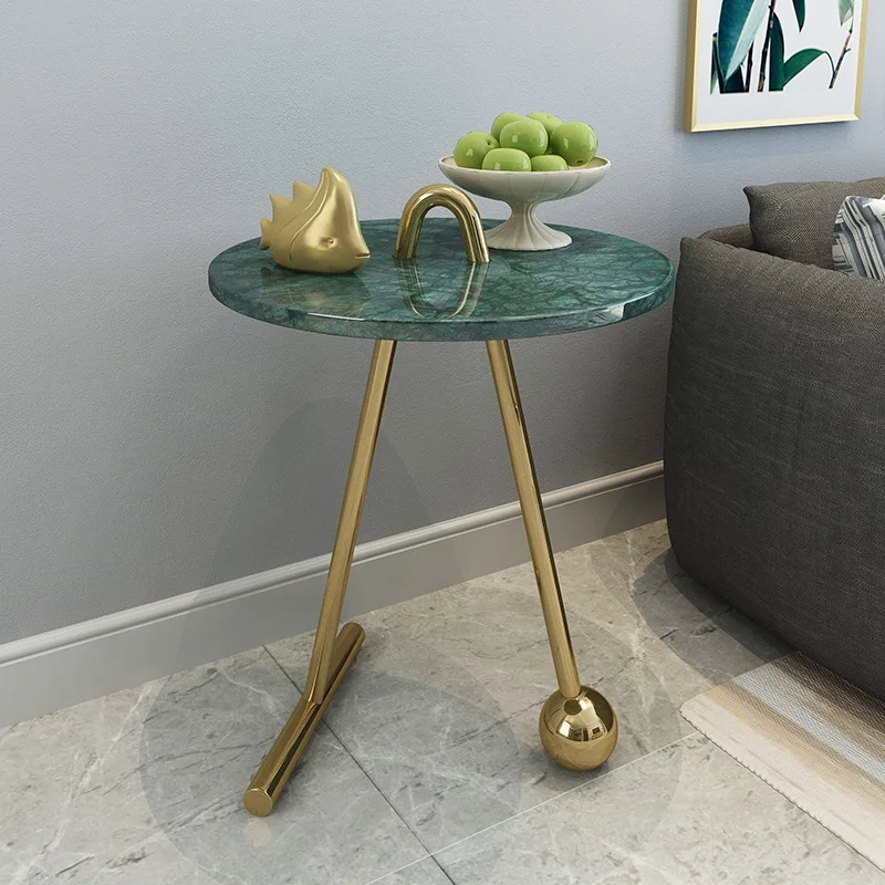 Living Room Marble Coffee Table Simple Modern Hotel round Tea Table Flower Fashion Iron Side Table