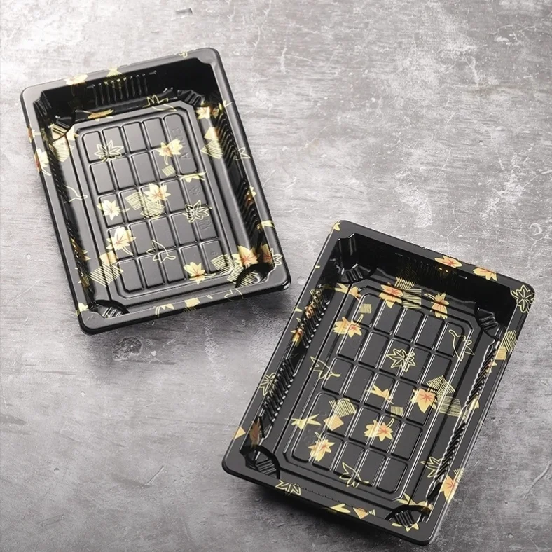 Takeaway Black Rectangle Container Sushi Tray Box Food Storage Container