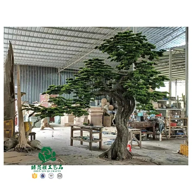 Zhen xin Qi crafts Good Quality Indoor Podocarpus Bonsai Trees Garden Ornaments Artificial Pine Tree