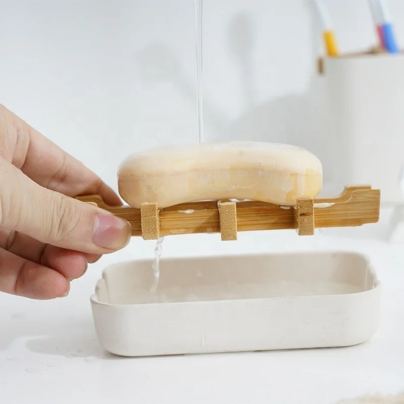 High Quality Bamboo fiber soap box biodegradable bamboo wood soap storage dish household bathroom drain soap holder