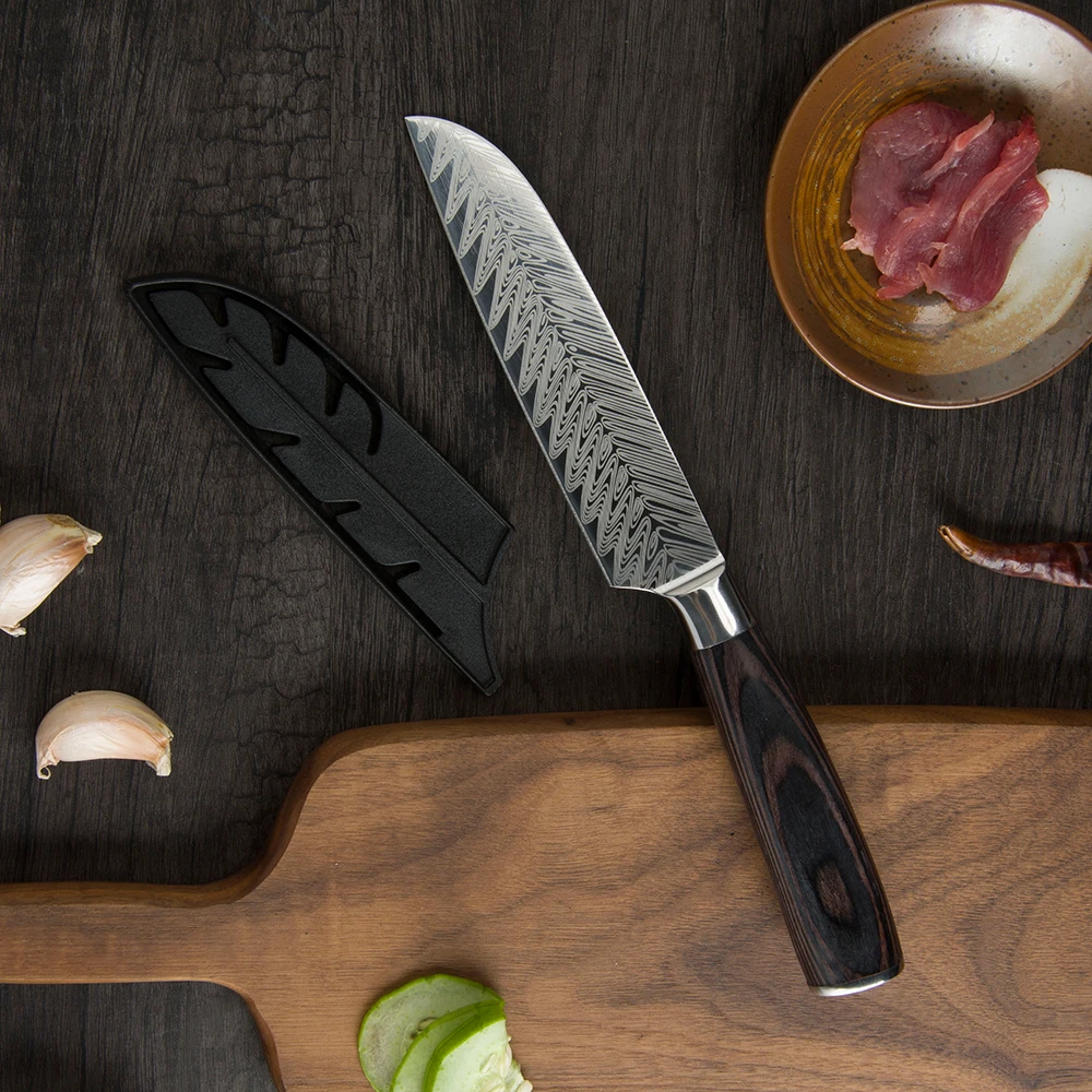 Бесплатная доставка, 6 шт., набор кухонных ножей, деревянная ручка pakka 1,4116, немецкий стальной нож, кухонные ножи из нержавеющей стали с крышкой для ножа