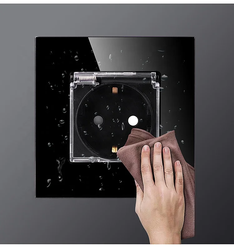 TAWOIA 86MM Size Mechanical Germany Socket 4.0mm Glass Frame Modern European Waterproof Socket With Cover