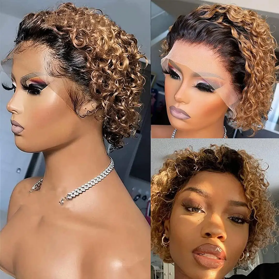 New Arrival Bob Curly Wigs Human Hair,Glueless 13x1 Short Natural Pixie Cut Wig For Women,Pre Plucked Raw Hair Lace Front Wigs
