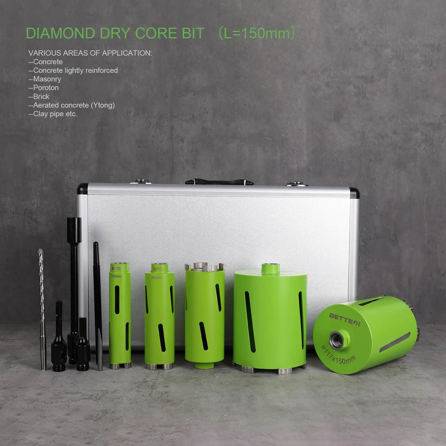 Diameter 38/52/65/117/127mm Diamond Dry Core Bit Kit for brick wall without water drill aluminium case