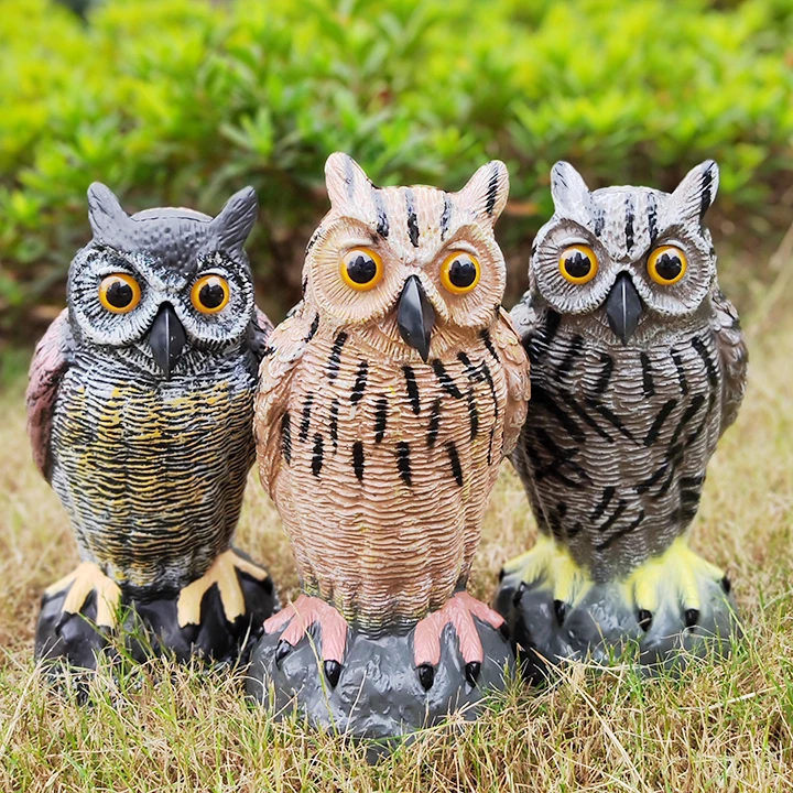 Pack of 3 Outdoors Plastic Owls Statue To Scare Birds Away For Back Yard