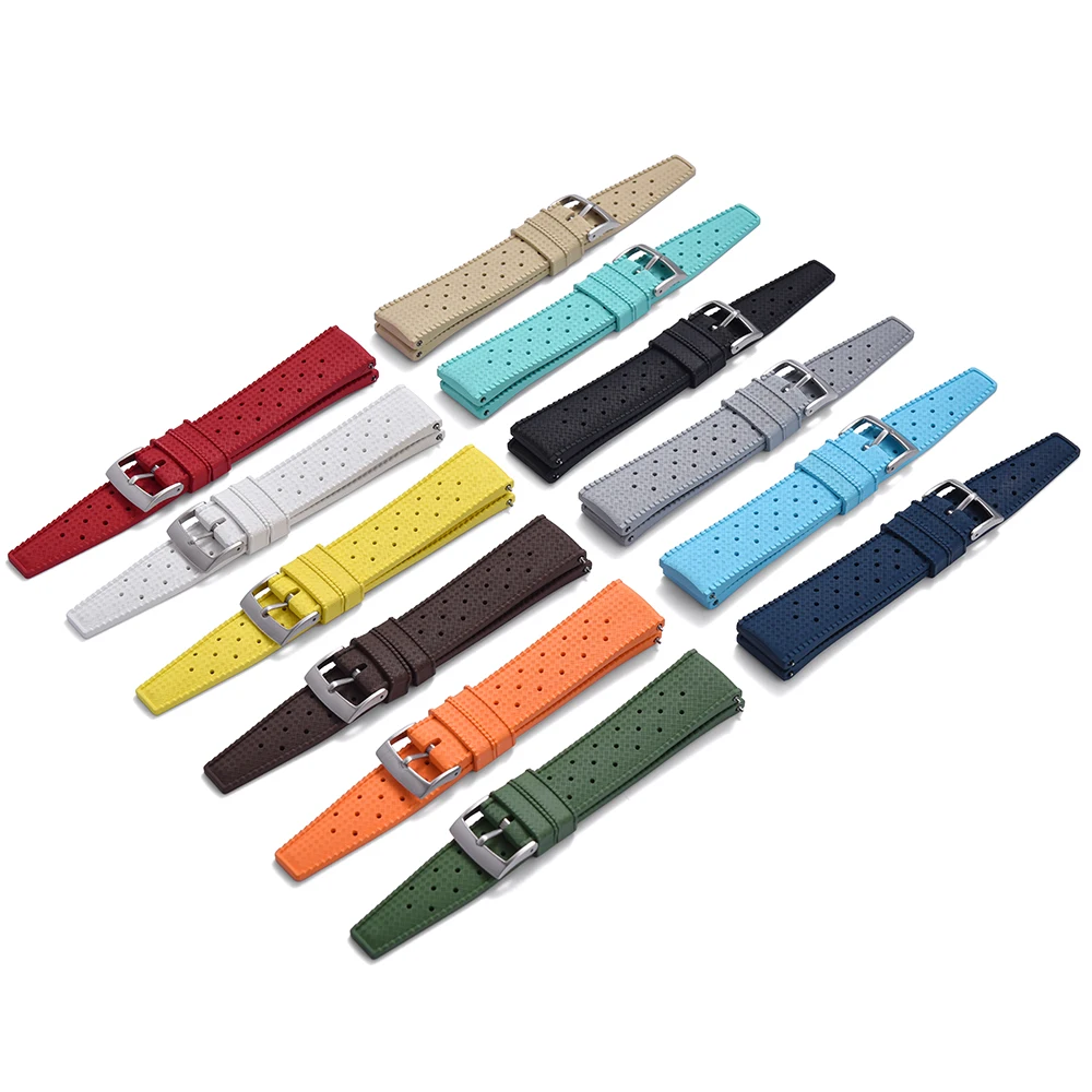 Juelong Tropical Retro Style FKM Rubber Quick Release Watch Strap 18mm 20mm 22mm Turquoise Rubber Watch Strap