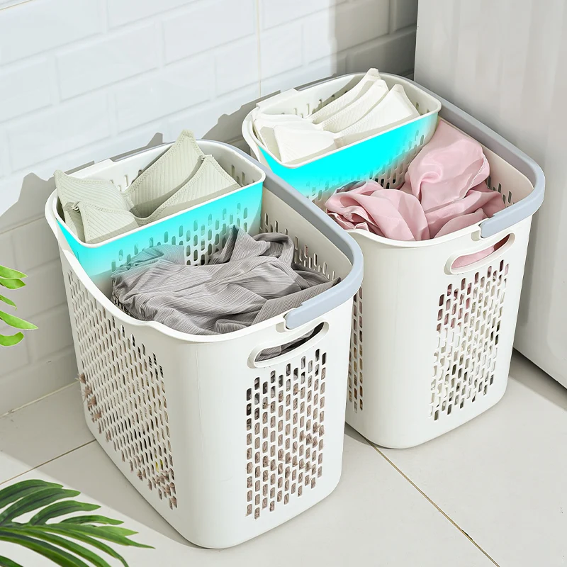 Hot Sale Plastic Laundry Clothes Basket Hamper Organizer with Built-In Comfort Carry Handles for Closet Dorm Laundry Room