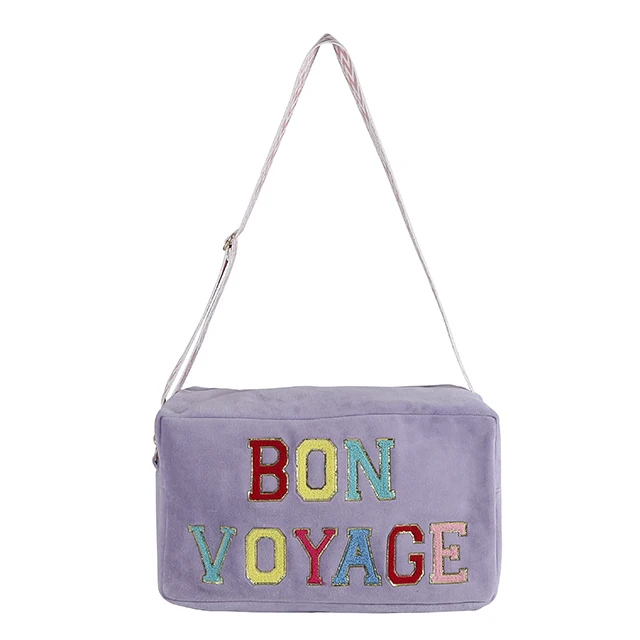 Fashion Multicolor Letter Patches Towel Travel Makeup Beach Shoulder Tote Terry Cloth Cosmetic Bag