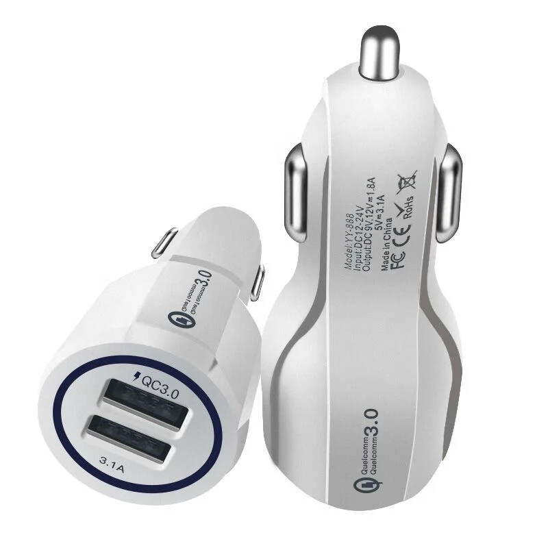 Custom Logo Dual USB Car Charger Qc3.0 Fast Charging 5V 3.1A Fast Phone Car Charger Adapter For Mobile Phone Quick Charge