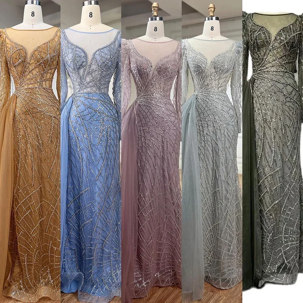 Serene Hill Muslim Gold Mermaid Beaded  Dubai Evening Dresses Gowns With Overskirt 2024 For  Party LA72206 Customized