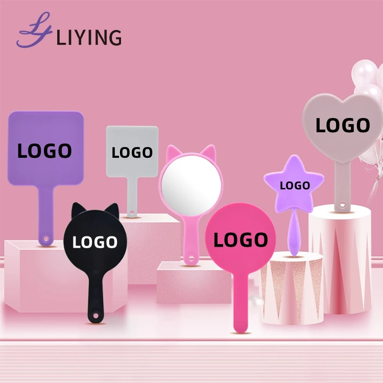 Free Logo Makeup Mirror Custom Logo Private Label Hand Pocket Mirror Wholesale Abs Plastic Hand Makeup Mirror