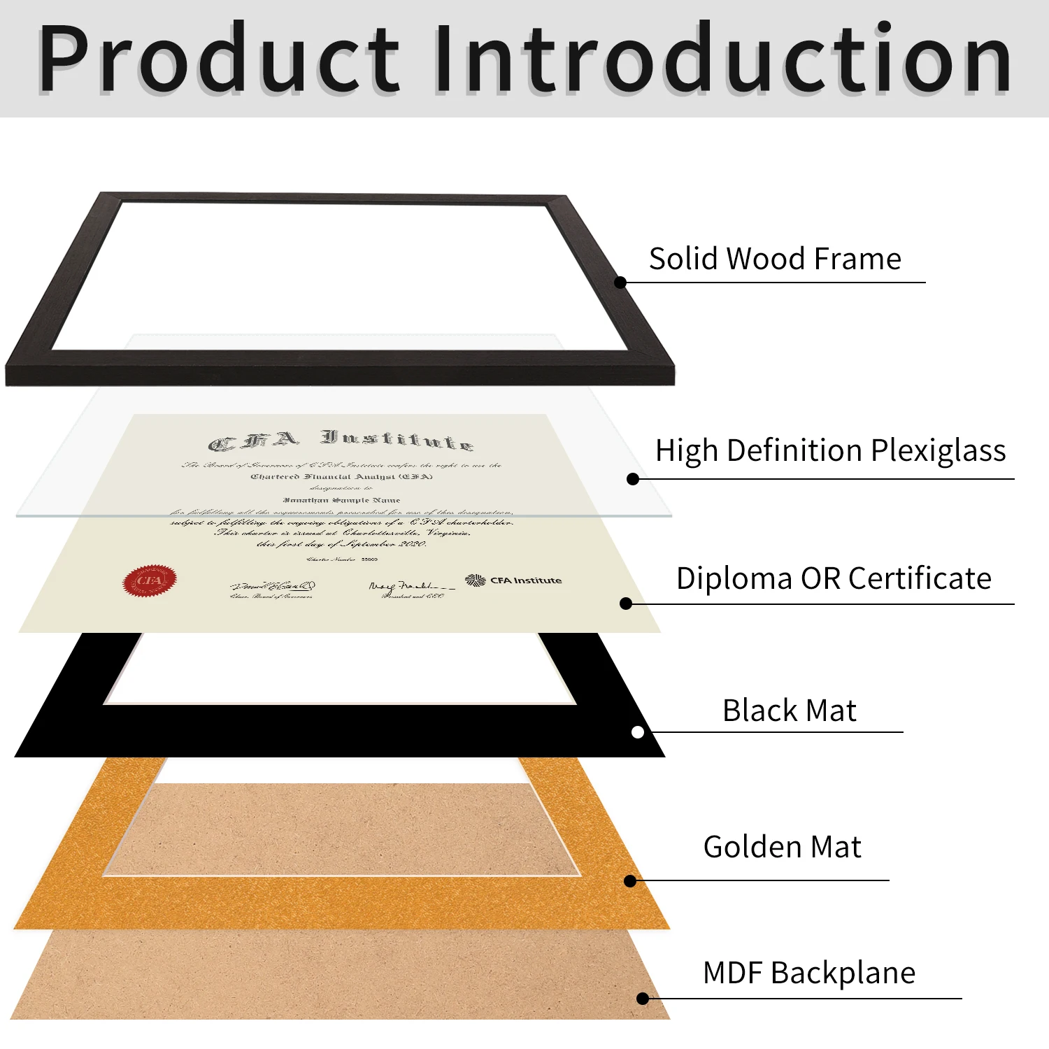 Classical 8.5x11 Certificate Frame Displays Diploma 8.5x11 Inch Document/Photo Double Mat Matte Black with Gold Rim