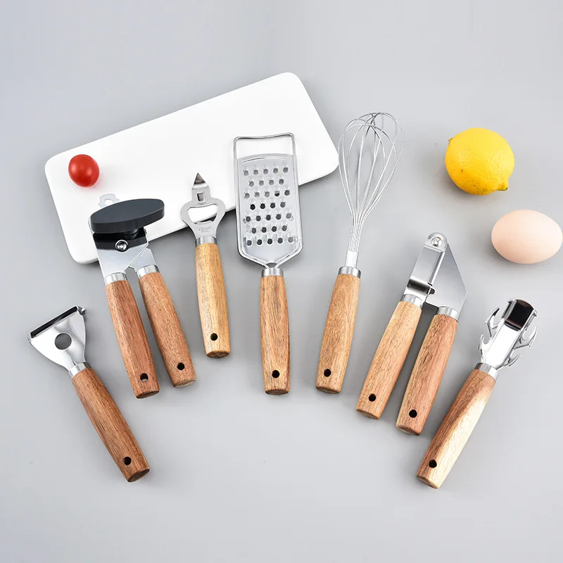 Stainless Steel Garlic Crusher Wooden Handle Manual Mincer Chopping Squeeze Masher Fruit Vegetable Tool Garlic Press
