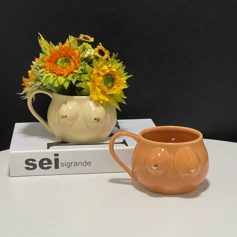 Speckled Ceramic Female Form Ceramic Coffee Mug with golden heart nips Boob Gifts Tea Cup  Funny Large Coffee Boob Cup