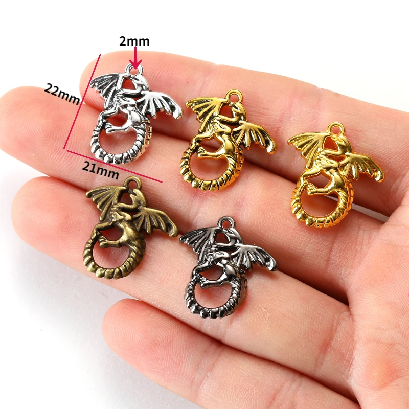 5 colors  Alloy Flying Dragon charm For Bracelets Necklaces Key buckle Pendant Diy Jewelry Making 21*22mm D818