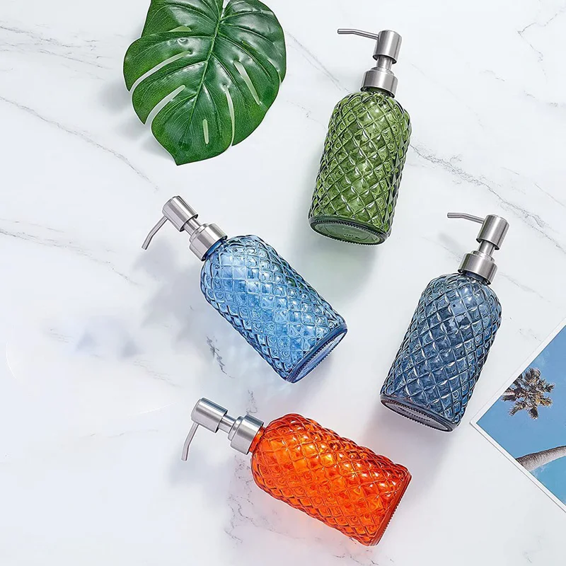 Coffee Syrup Dispenser 350ml blue glass bottle liquid soap bathroom shampoo Glass grey Syrup Dispenser 2024 new design