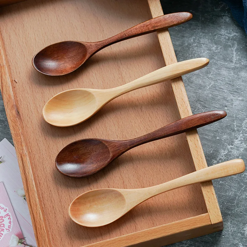Eco Friendly Carved Logo Creative Wrapped Wood Honey Long Coffee Spoon Dinnerware Set Safe baby Spoon
