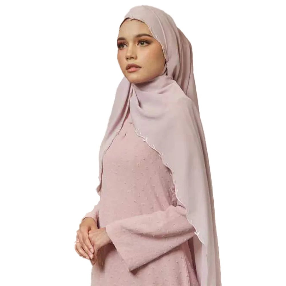 2022 Custom Printed Muslim luxury embroidery edge chiffon georgette hijab Design  shawls hijab scarves for women