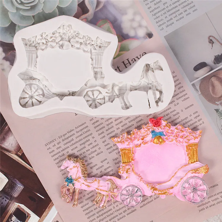 
3D Romantic Wedding Horse Carriage Silicone Mold Sugarcraft Fondant Cake Decorating Gumpaste Tools Candy Chocolate Mould 