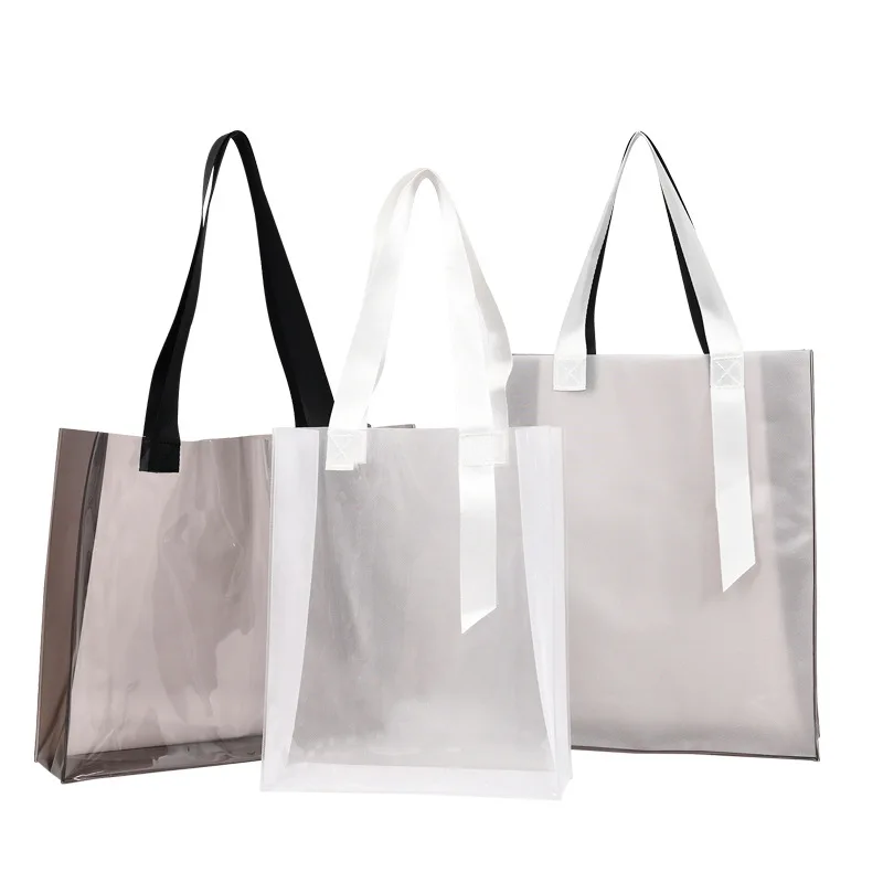 Ecobag Clear PVC Tote Bag with custom printed logo reusable shopping bag totebag transparent bag