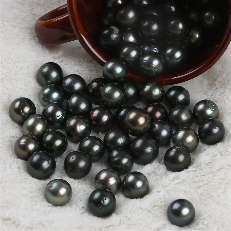Factory  AA 11-13mm Tahiti Round Natural Black Saltwater Loose Pearl For Sale