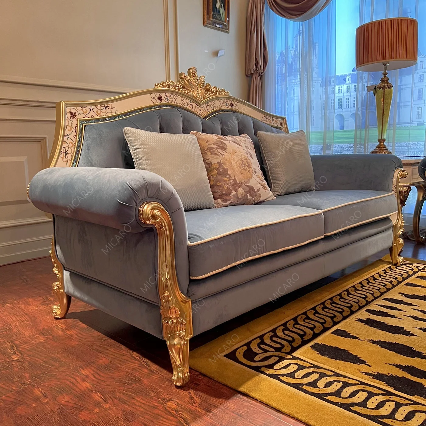 luxury Italian 1+2+3 sofa set furniture velvet fabric antique living room sofa