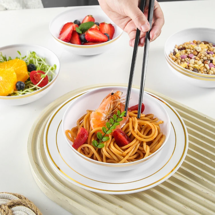 2024 Nordic Modern High Grade Gold Rim Bright White Porcelain Tableware Set Round Dinner Plates Antique Reef Gold Wedding bowls