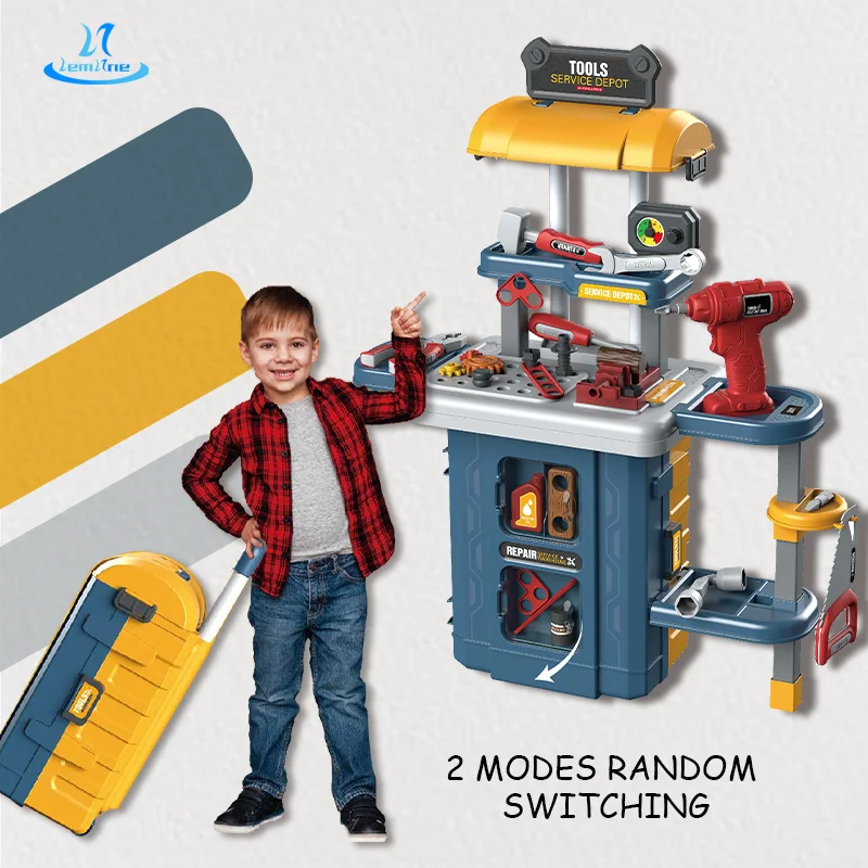 46pcs 3 In 1 Trolley Case Mobile Tool Table Play Set House Tools Service Jugetes Kid Chainsaw Toy For 9 Years Old Boy Toy