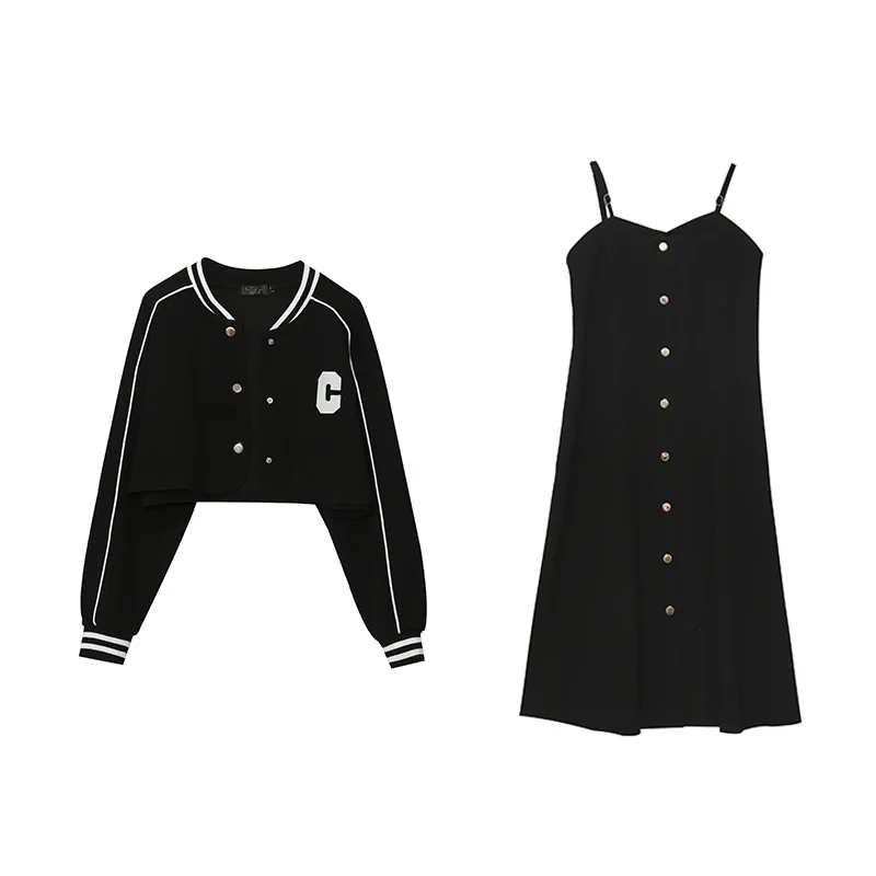 Slightly large size Korean version college style style tank top skirt set, autumn new personalized short for women