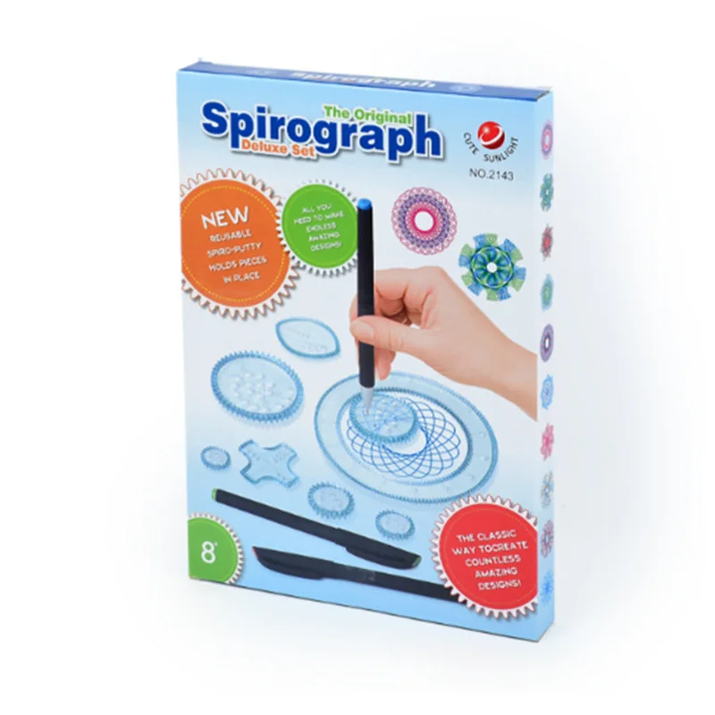 2023 Deluxe Spirograph Set Unisex Design Tin Interlocking Gears Wheels Educational Drawing New Spiral Flower Shape Paper Plastic