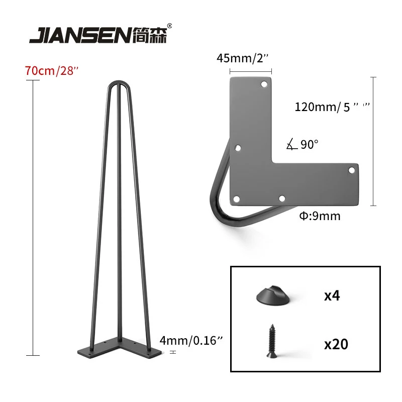 Customizable Size Hairpin Table Legs Metal Solid Iron Heavy Duty Easy Install Desk Legs Coffee Table Base For Diy