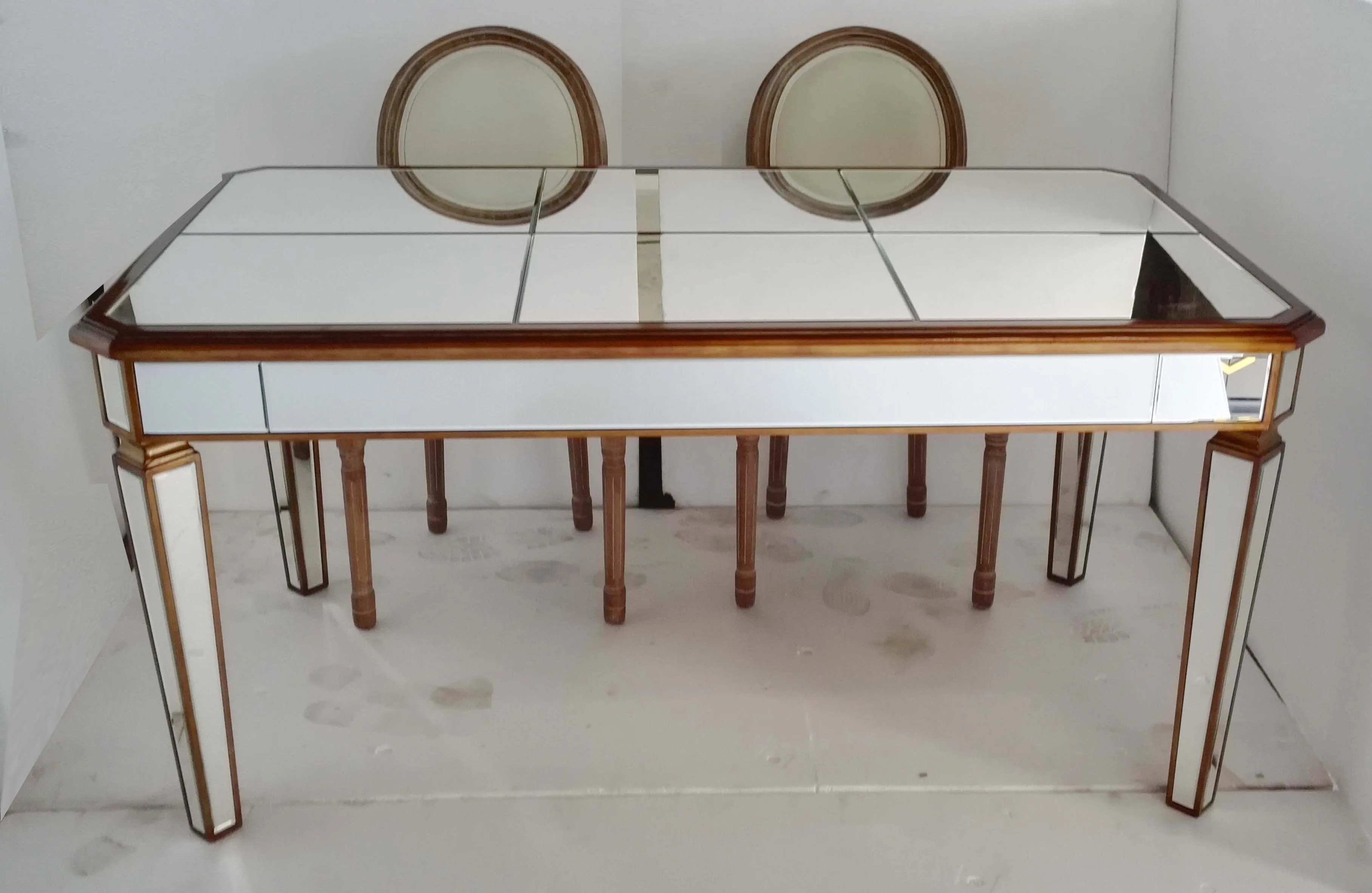 Hot Selling Rental Antique Gold Wood Trimming Big  Rectangle Mirrored Event Wedding Dining Table Furniture
