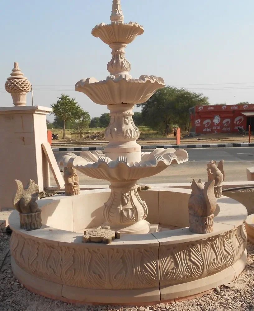 Indian Sandstone Carving Exterior Garden Fountain Decor Simple and Beautiful 100% natural material Stone Water Fountains