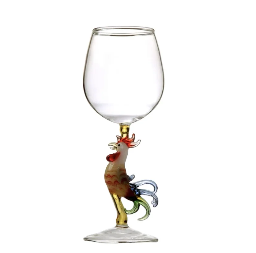 Hand Made Creative Burgundy Wine Glasses Lead-Free Clear Glass Goblet With Cock Stem