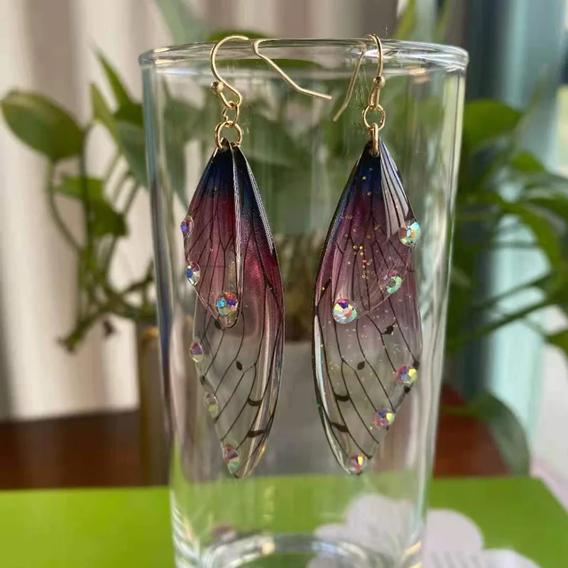 Delicate Animal Gradient Butterfly Wings Drop Earrings Anti Allergy S925 Silver Needle Hook Earrings For Women Girls