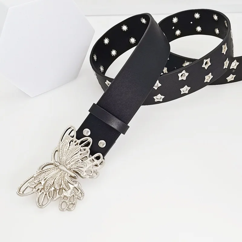 Y2K American foreign trade new punk style Korean version of students butterfly buckle stars air eye belt decorative belt lady