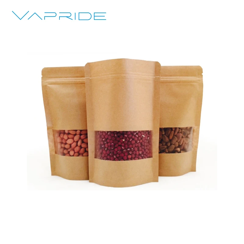Vapride High Quality Ziplock Stand up Brown Kraft Paper Food Packaging with Clear Window