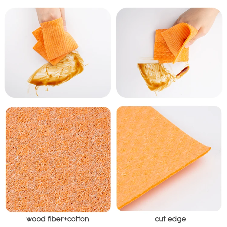 Eco friendly cotton wood pulp hand towel reusable cellulose cleaning absorbent swedish sponge cloth